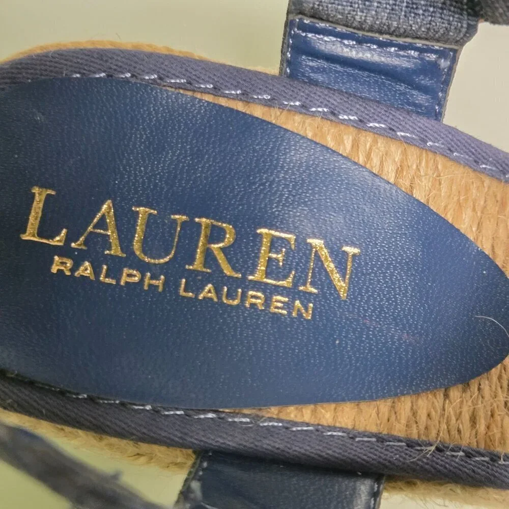 Lauren Ralph Lauren Ilene Denim Espardrille Wedge Sandals Size 7.5B